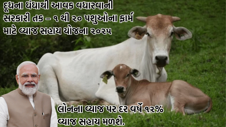 દૂધના ધંધાથી આવક વધારવાની સરકારી તક – ૧ થી ૨૦ પશુઓના ફાર્મ માટે વ્યાજ સહાય યોજના ૨૦૨૫